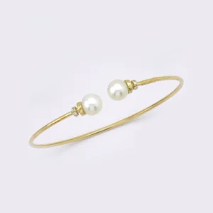 Χρυσή Χειροπέδα Ανοικτή με Πέρλες στις Άκρες